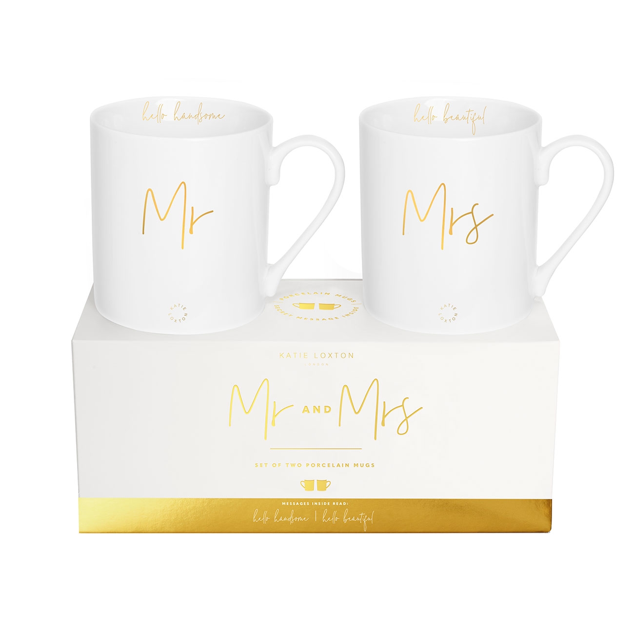 Katie Loxton Gift Boxed Mug Set – Mr And Mrs – White/Gold