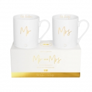Katie Loxton Gift Boxed Mug Set – Mr And Mrs – White/Gold