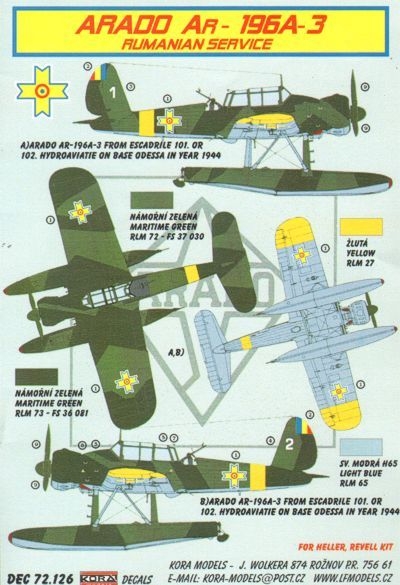 Kora 1/72 Arado Ar-196A-3 Akula (Romanian Service) – # D72126 – Model Hobbies