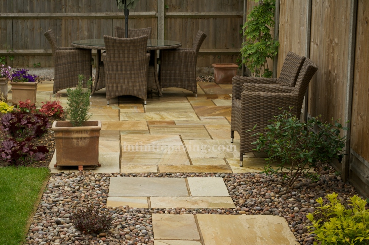 Mint Fossil Mixed Size Patio Paving Stone Pack 15-22mm 18.5m² – Indian Sandstone – £18.32 Per M² – Infinite Paving