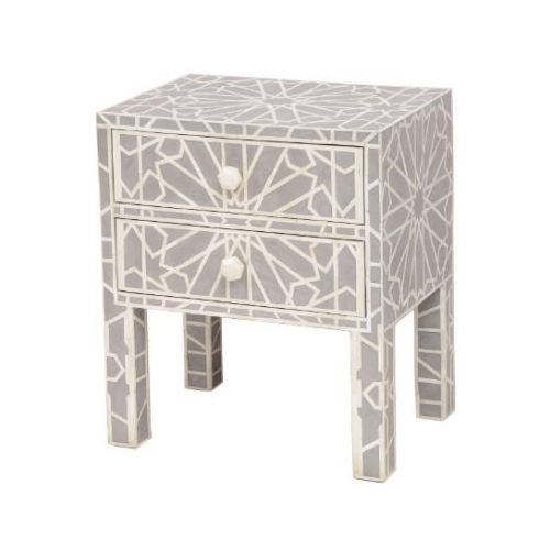 Floreat Mottled Bone Inlaid Two Drawer Bedside Table