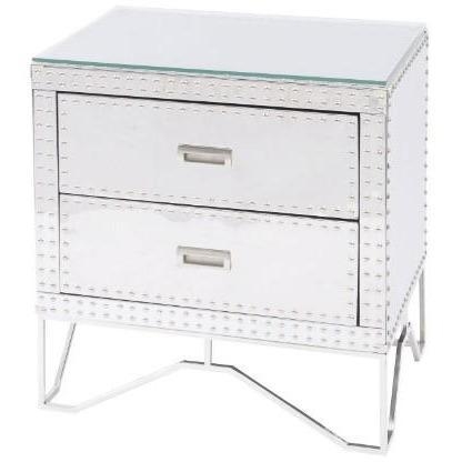 Duke Polished Silver Steel Two Drawer Side Table