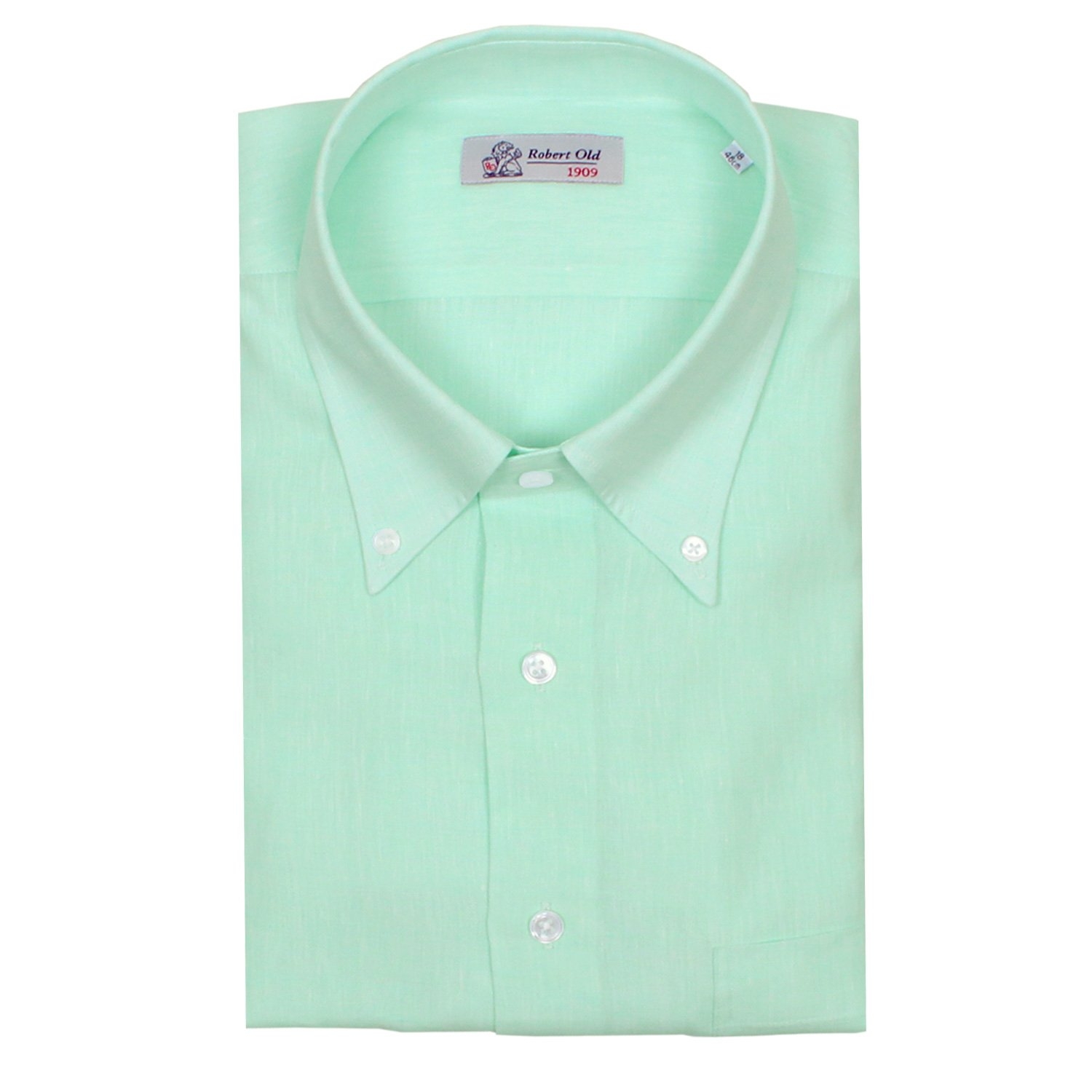 Robert Old Mens Light Green 100% Linen Long Sleeve Shirt – 40 – Robert Old & Co