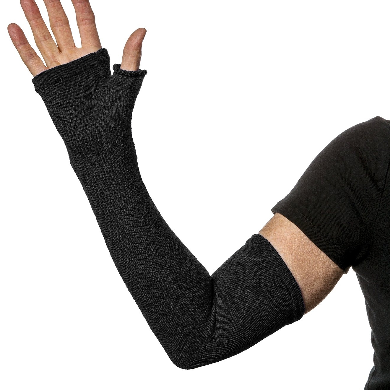 Long Fingerless Gloves for fragile and weak skin protection Black – Limb Keepers