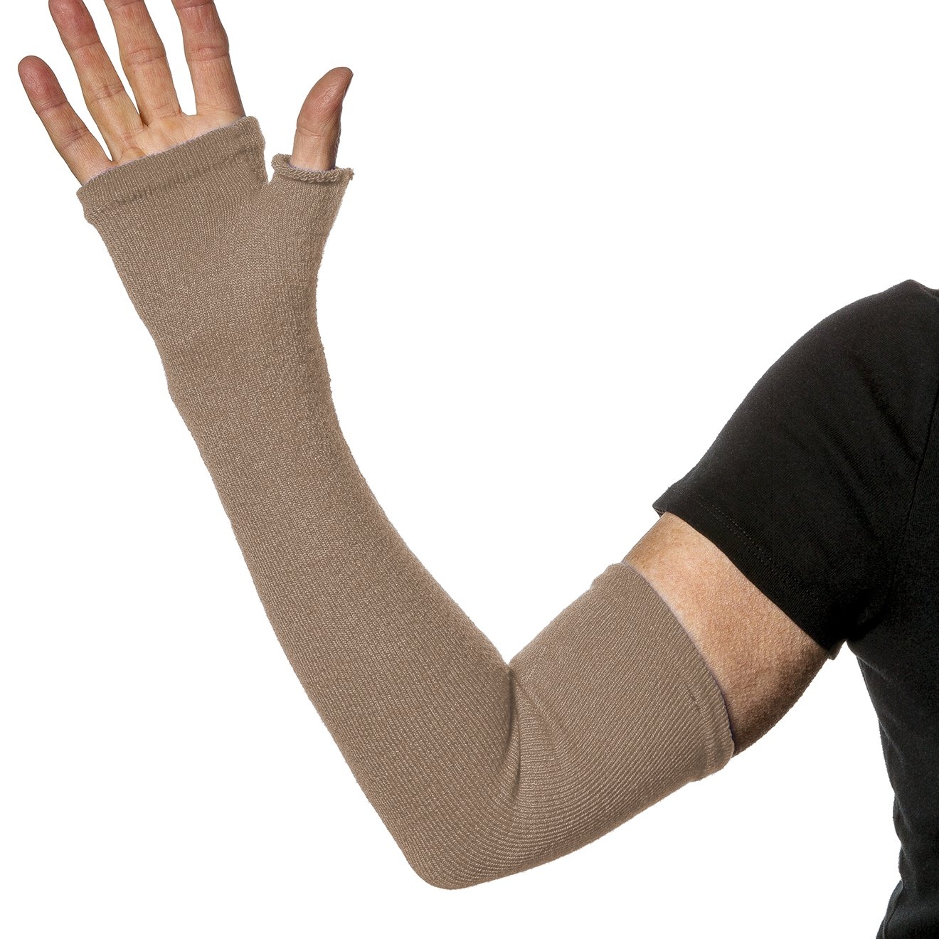Long Fingerless Gloves for fragile and weak skin protection Khaki – Limb Keepers