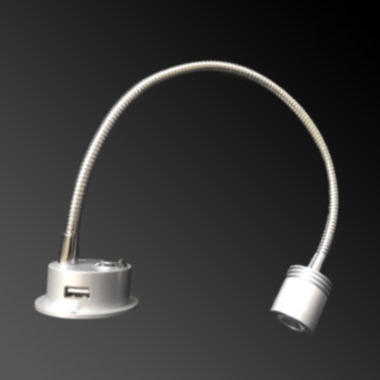 USB Charging LED Long Neck Silver Reading Light – 12V Lights – Suitable For Horseboxes, Caravans & Boats – Aten Lighting