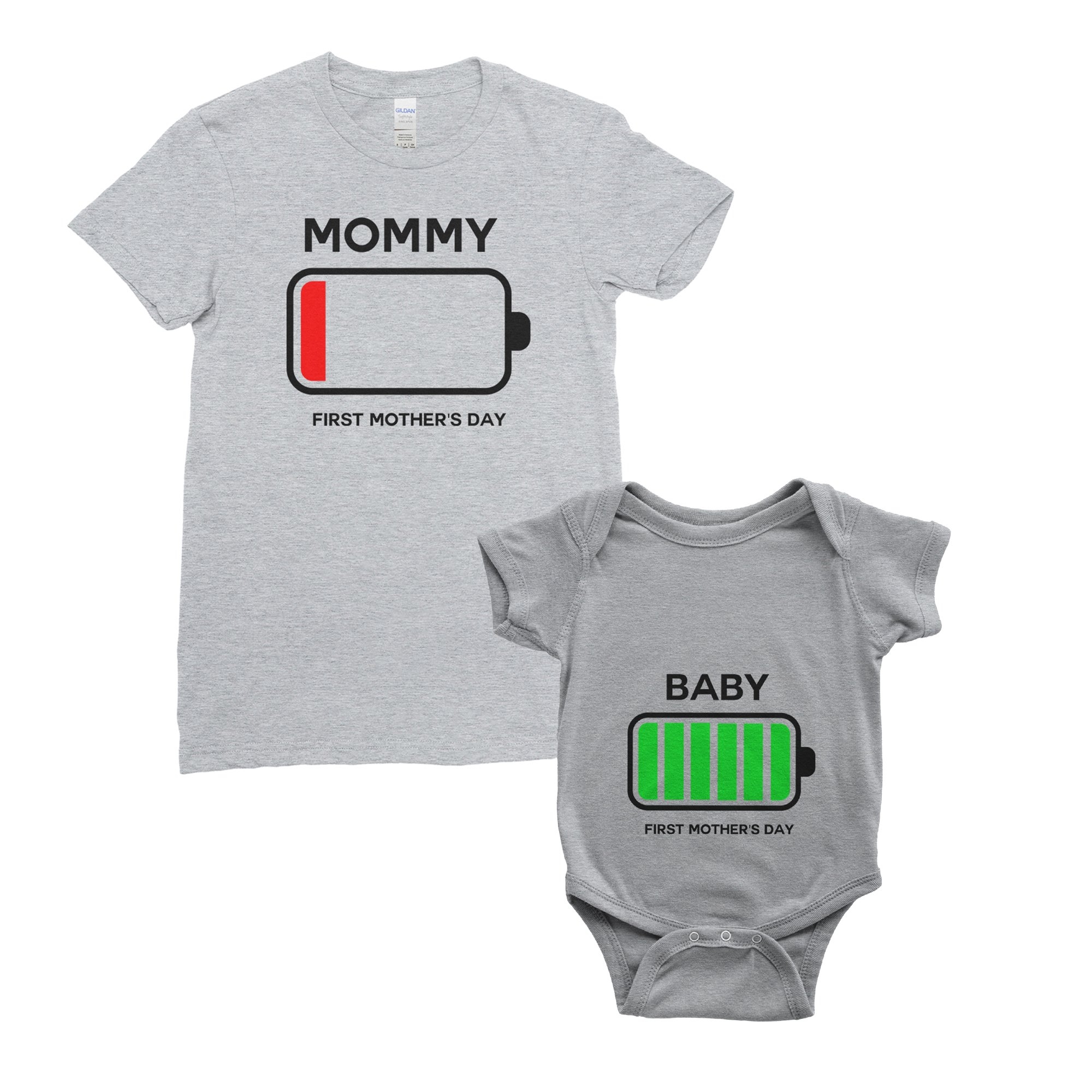 Personalised My First Mother’s Day T-Shirt Battary Full Low Mum Baby Bodysuit Onesie Mother’s Day Gifts, Baby – 6-12 months / Pink – Ai Printing