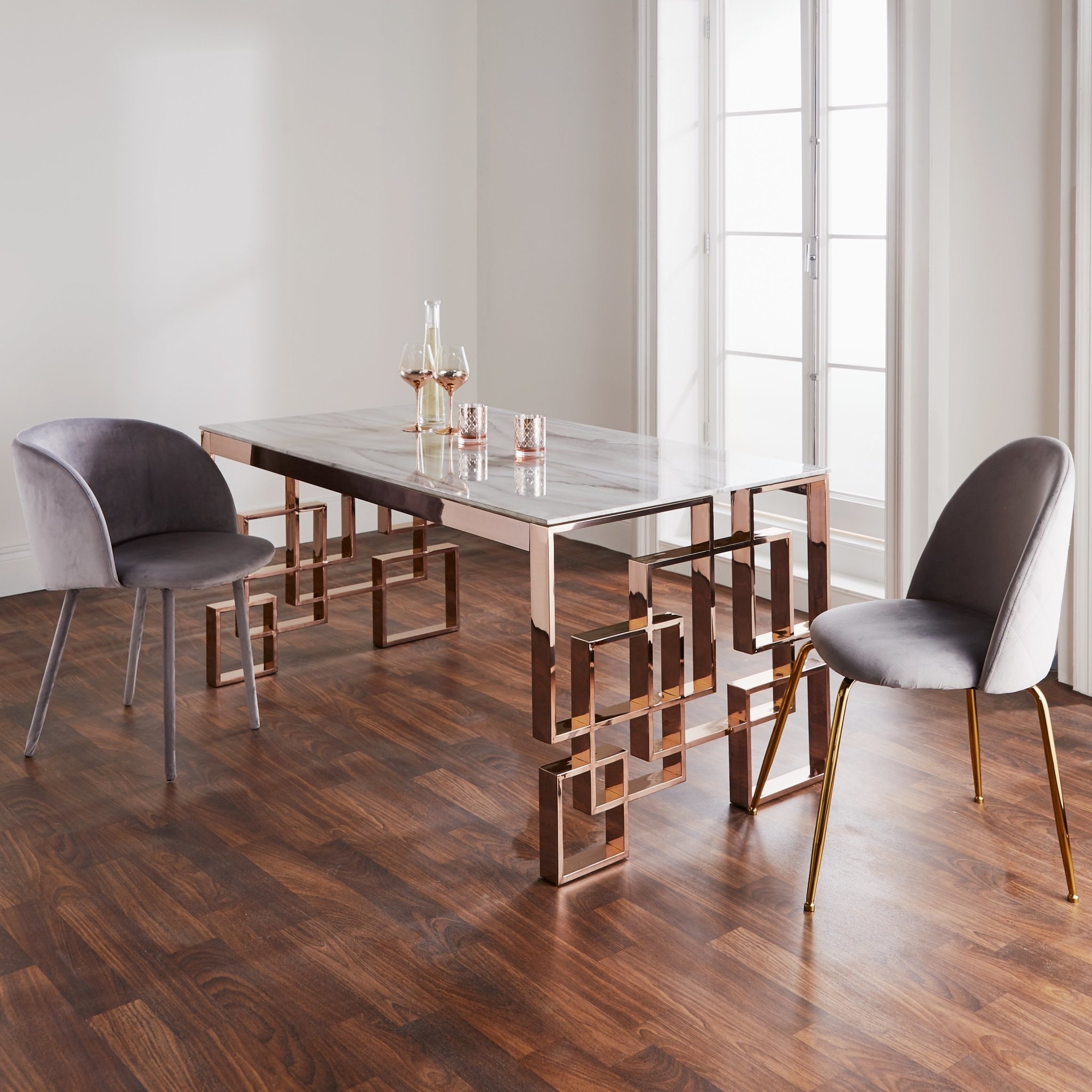 Native Home & Lifestyle Dining Table in Marble Glass Rose Gold 160 x 90 x 75cm – Furniture & Homeware – The Luxe Home