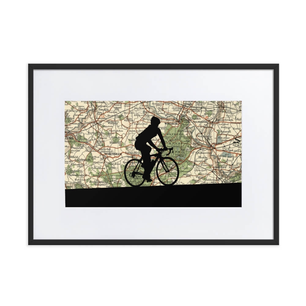 Cycling Print With Personalised Map – White – Extra Large – Personalised Maps – Atlas & I