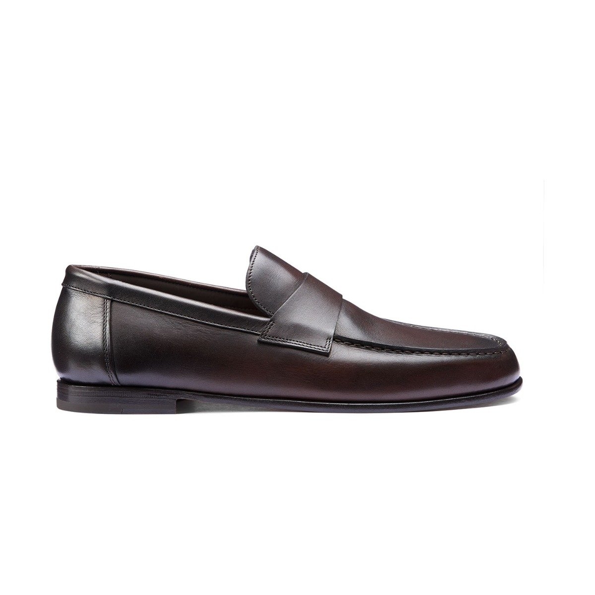 Santoni Mens Dark Brown Leather Slip-On Loafers – 9 – Robert Old & Co