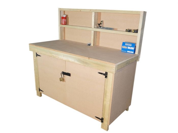 Wooden MDF Top Workbench With Lockable Cupboard