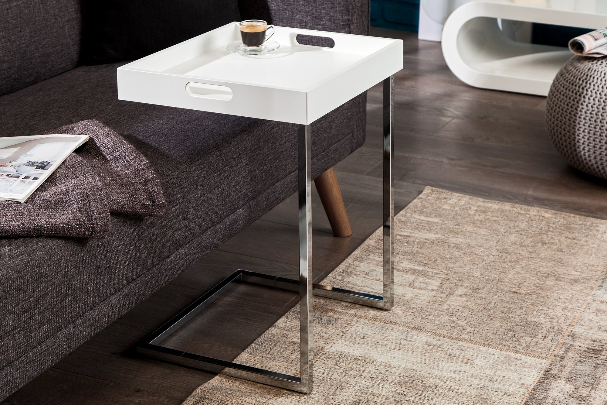 Side Table Ciano Tray 40cm White Chrome – Creation Furniture