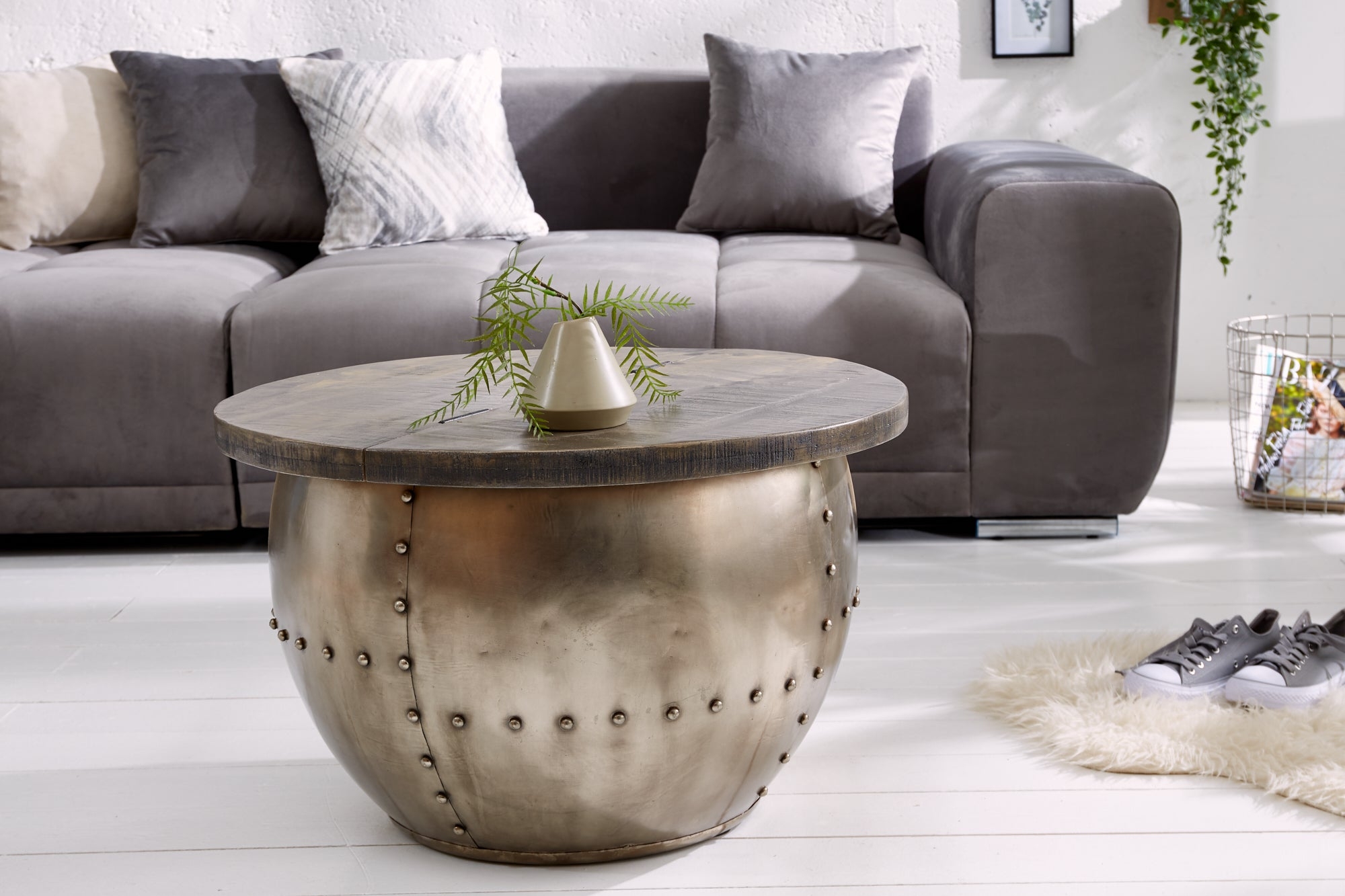 Coffee Table Drump Storage Mango Grey – Creation Furniture