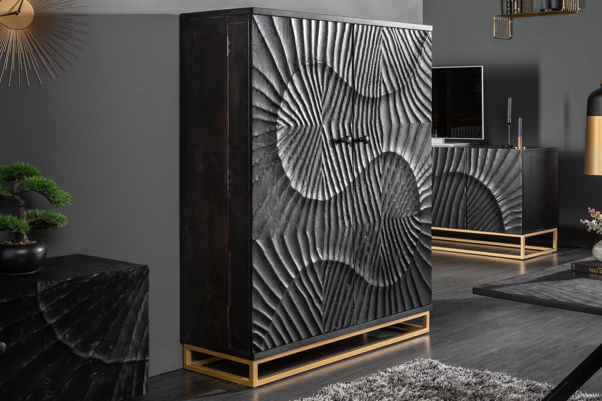 Bar Cabinet Fossil 141cm Mango Black – Creation Furniture