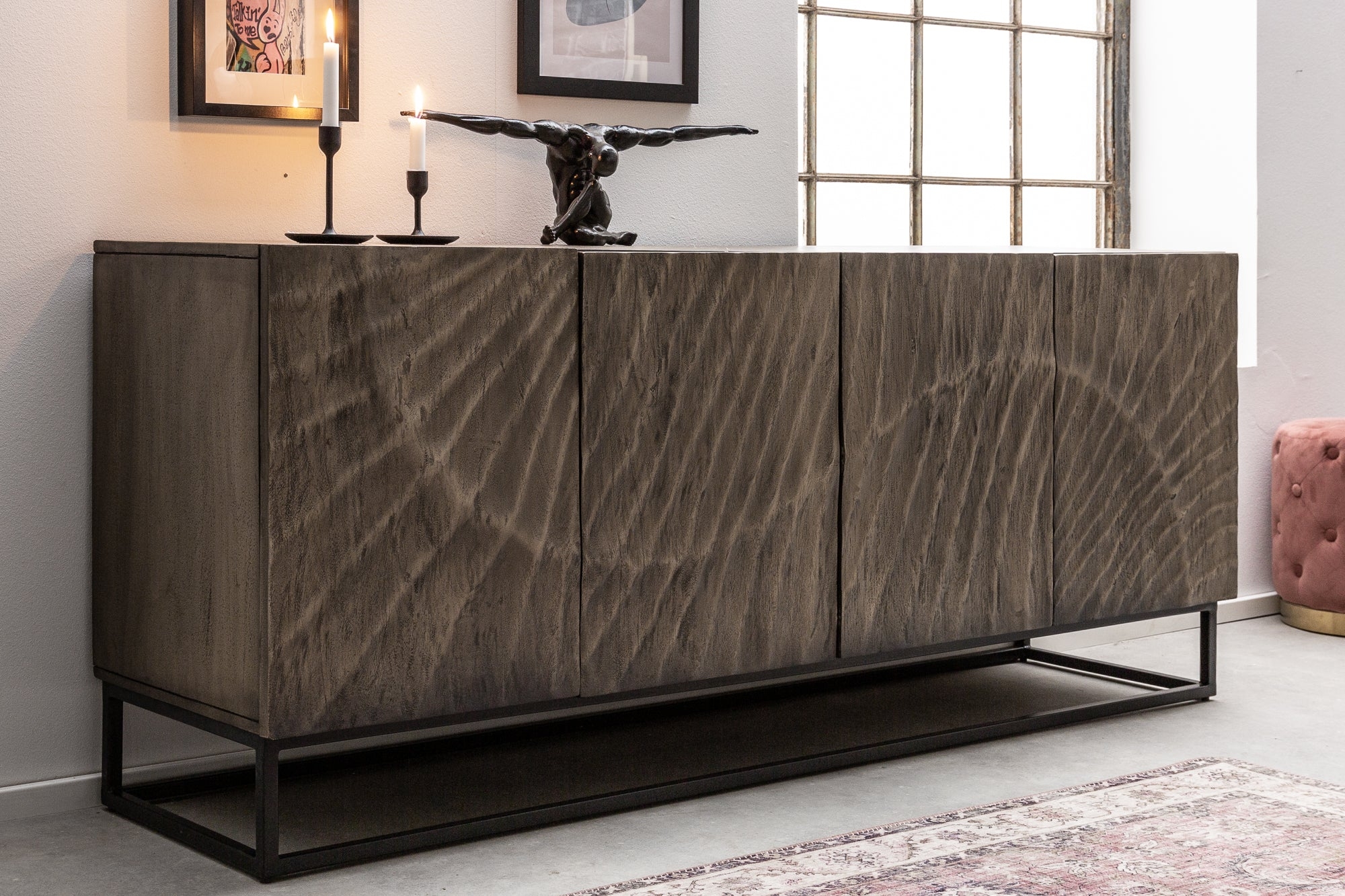 Sideboard Fossil 177cm Acacia Wood Grey – Creation Furniture
