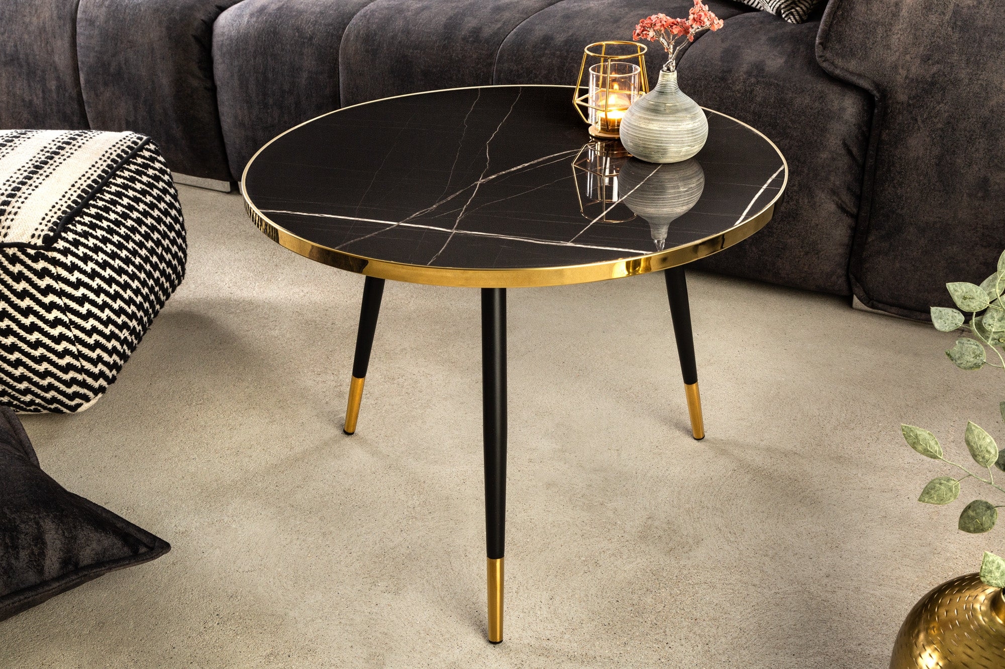 Coffee Table Milano 60cm Glass Anthracite Marble Look – Creation Furniture