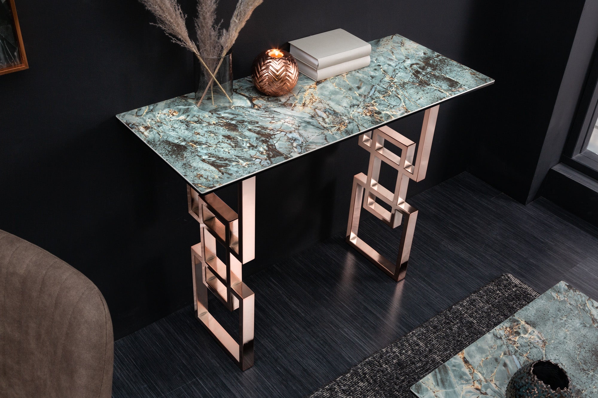 Console Table Monarch 100cm Ceramics Marble Look Turquoise – Creation Furniture