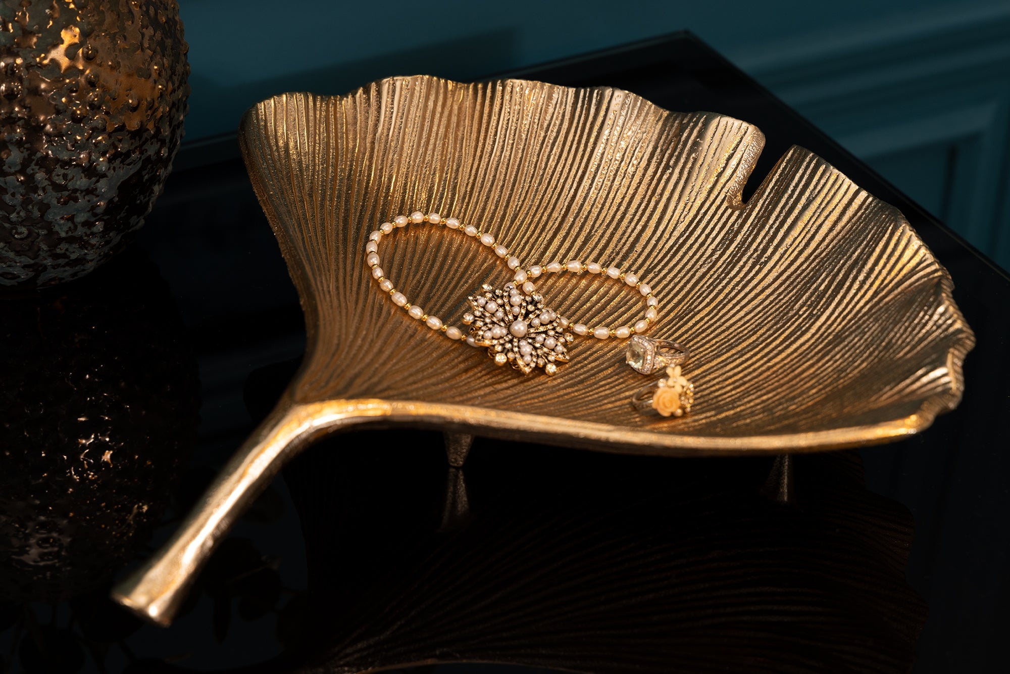 Decorative Bowl Ginkgo 33cm Metal Gold – Creation Furniture