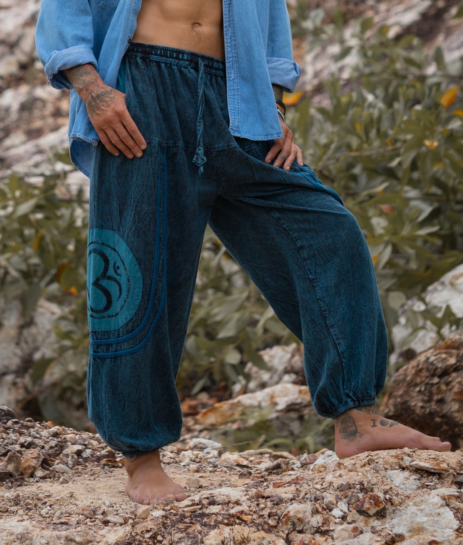 High Crotch Harem Pants – Stonewashed Ohm – Blue – The Karmic Chameleon
