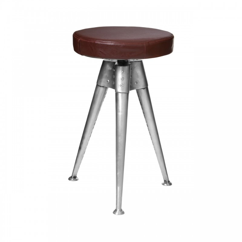 Metal Industrial Stool with Faux Leather adjustable Seat