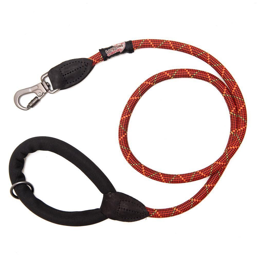 Comfort Padded Rope Leash (Mark 1) – Locking Clip – Dog Lead 110cm – 44in – Orange – Unisex – Long Paws