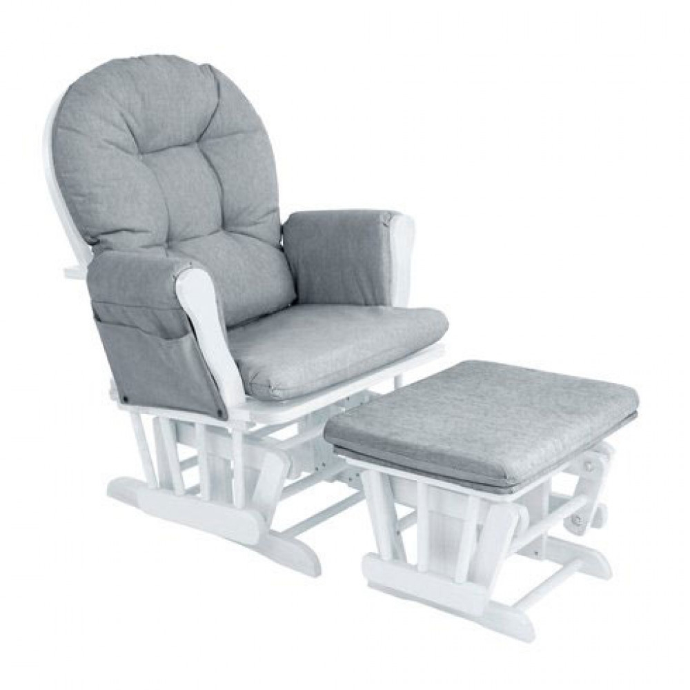 Babylo – Milan Nursing Chair And Footstool White – Grey / White – Wood