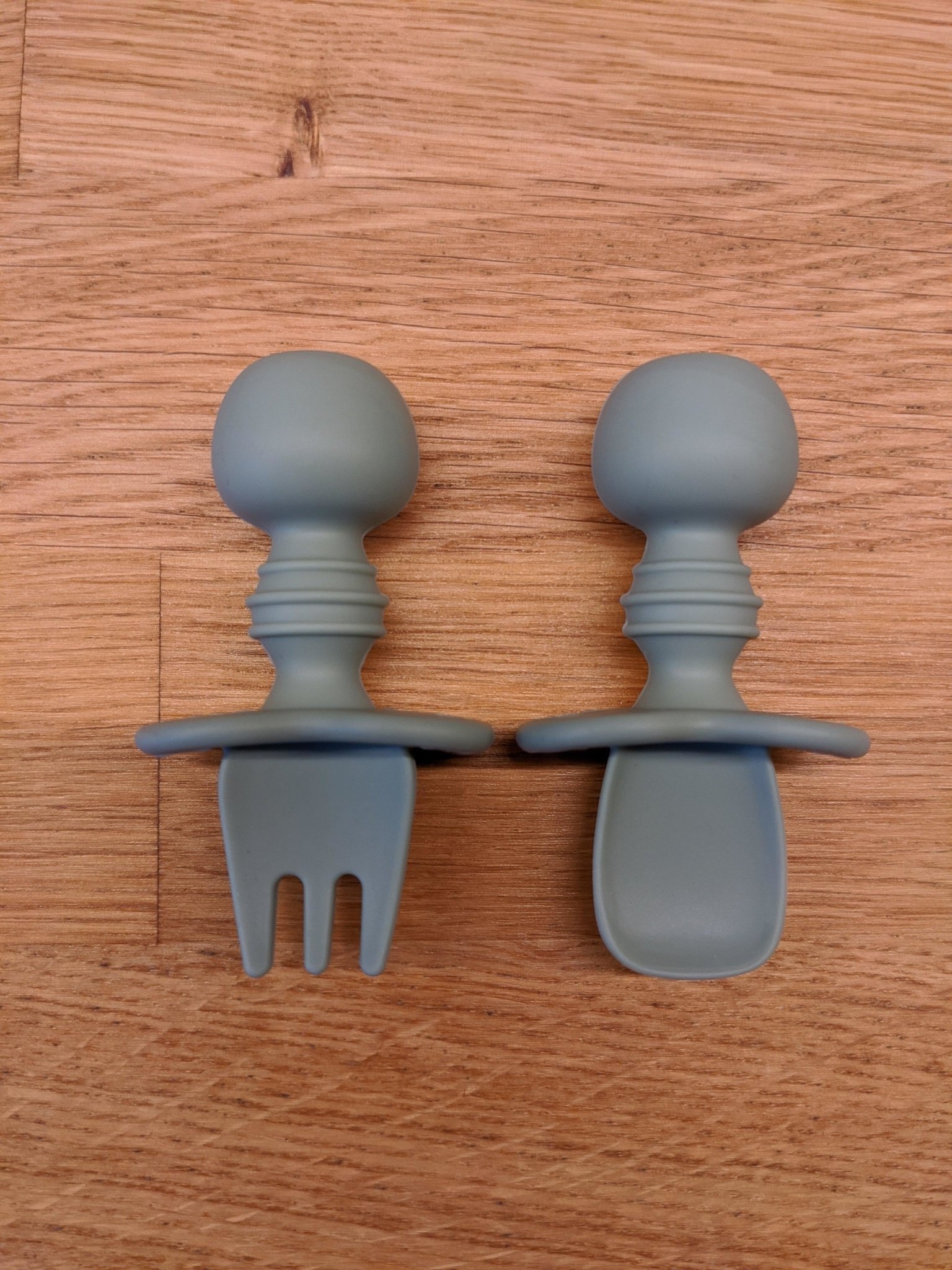 Mini Spoon Fork Set Desert Sage – Children’s Silicone Tableware – Tiny Roo