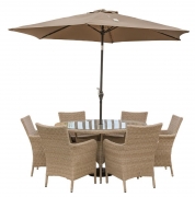 Monaco 6 Seat Dining Set With Soleil Parasol