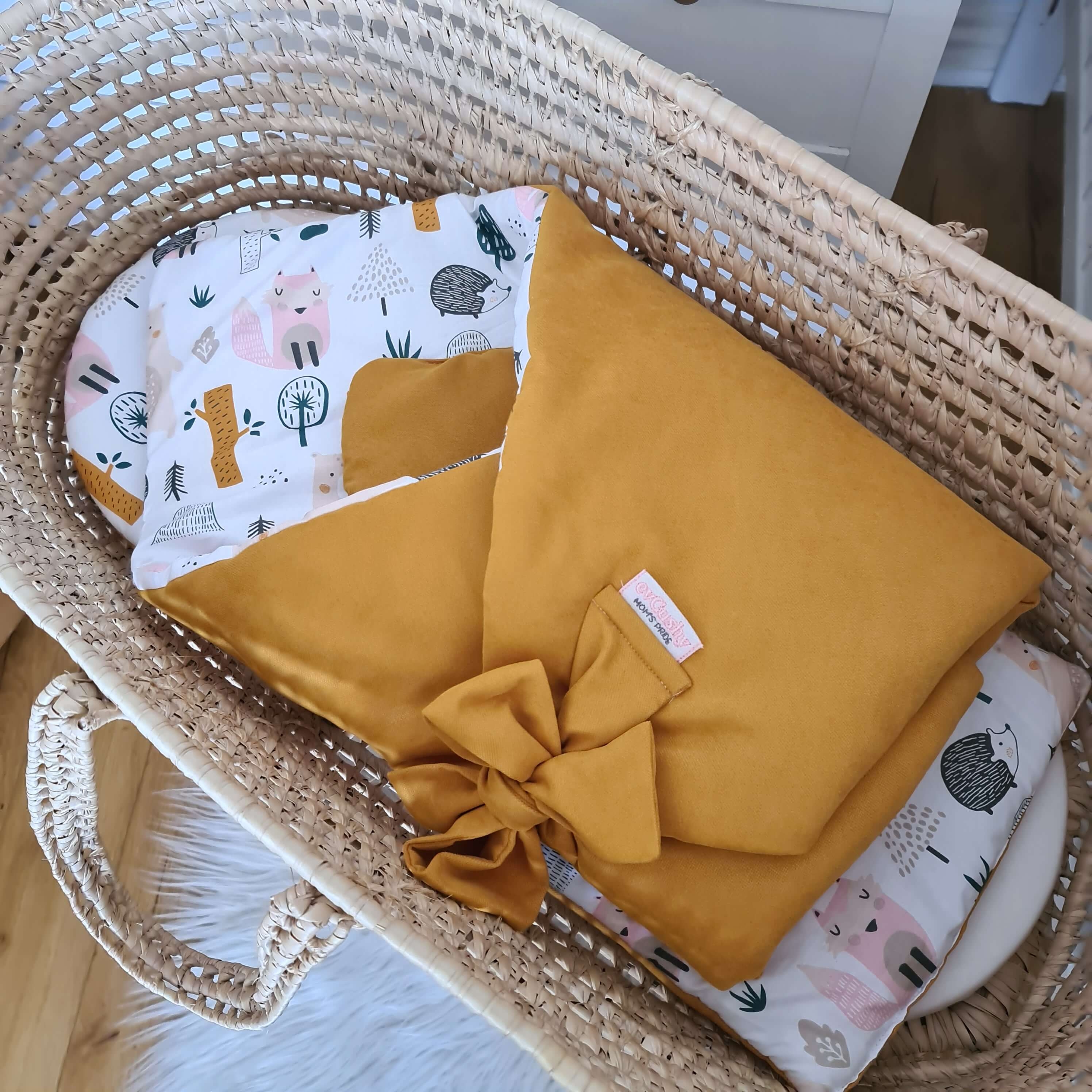 Swaddle Blanket 3 In 1 Mustard Magical Forest Friends – evCushy