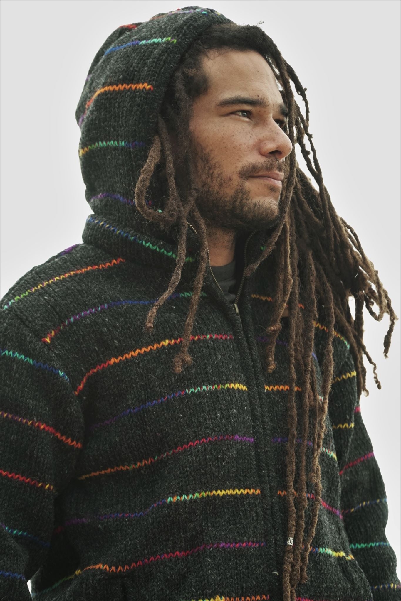 Wool Jacket – Charcoal – Rainbow Pinstripe – XL – The Karmic Chameleon