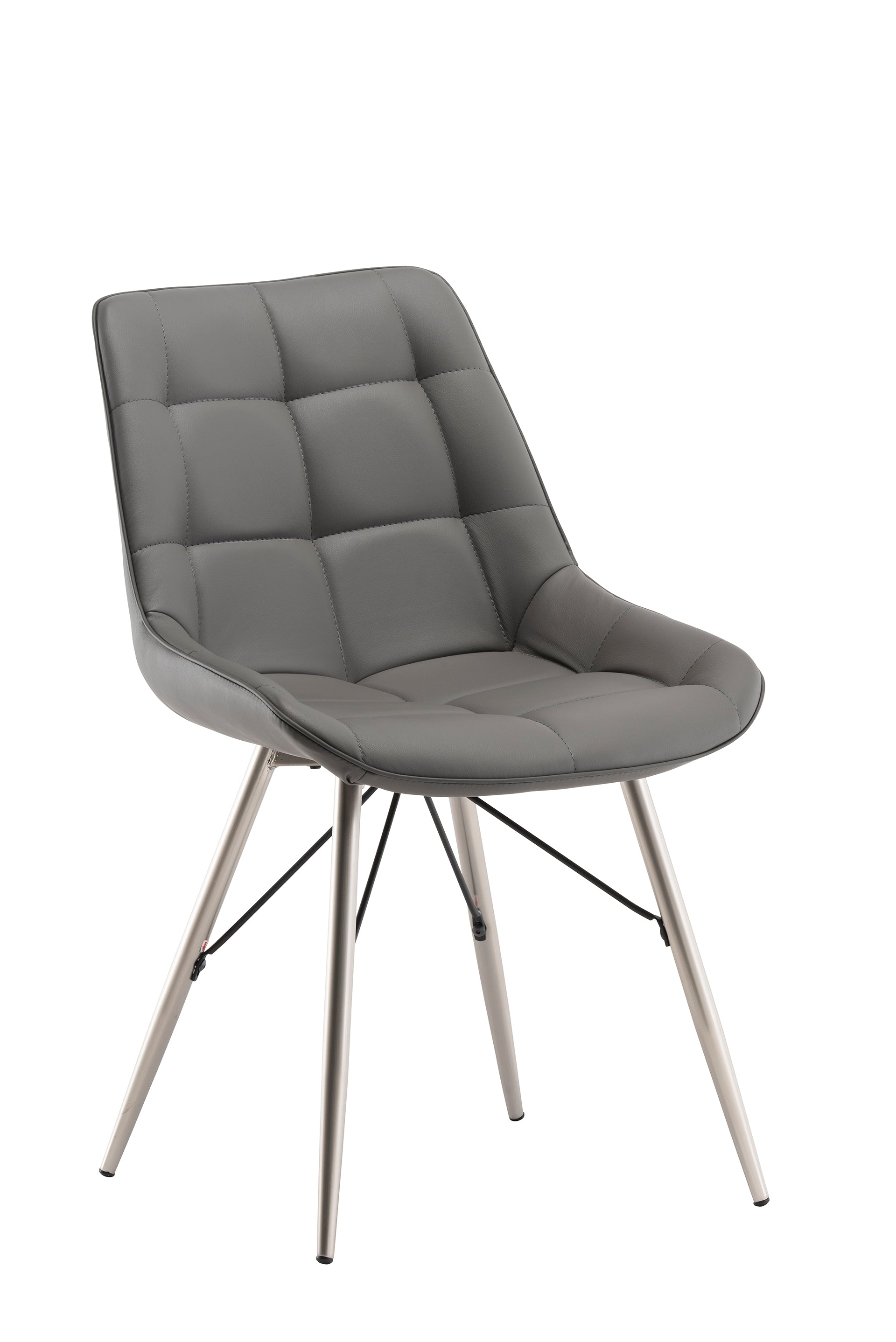 Astra Faux Leather / Fabric Nickel Brushed Leg Dining Chair (Pairs), Grey – Lc Living