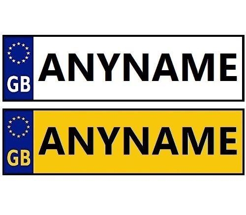 Childrens Personalised Number Plate Stickers for Kids Ride On Cars and Jeeps x 2