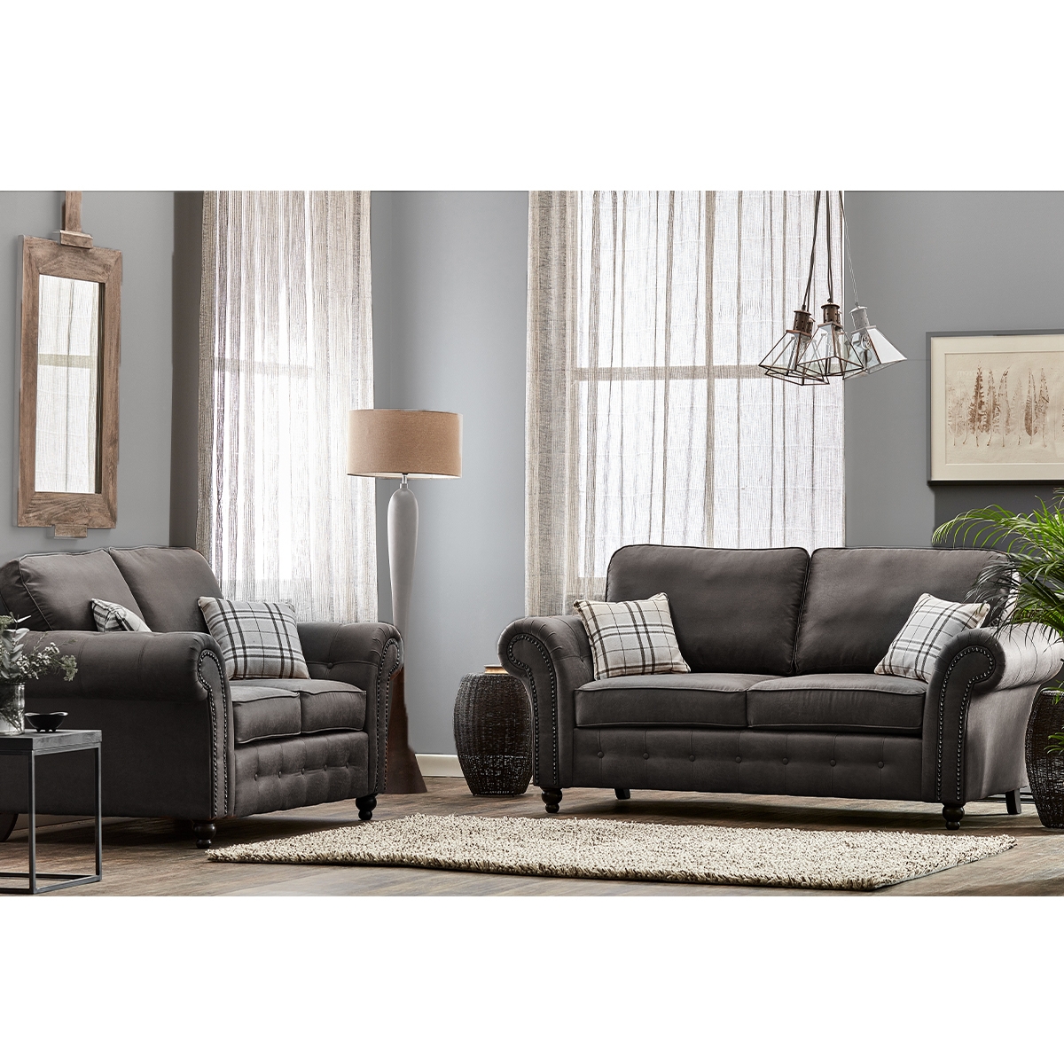 Oakland Leather 3 + 2 Sofa Suite – Charcoal Grey – The Online Sofa Shop