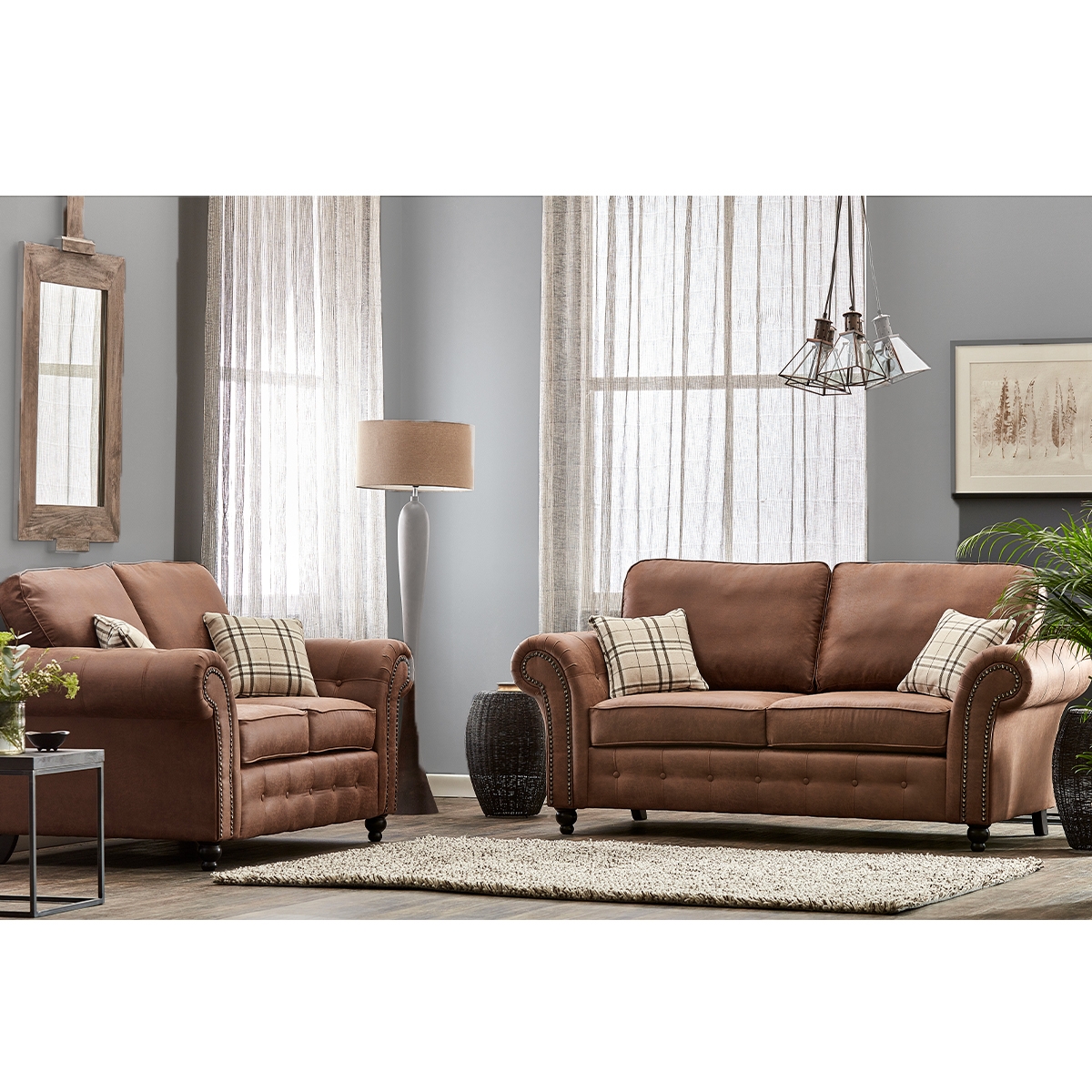 Oakland Leather 3 + 2 Sofa Suite – Tan Brown – The Online Sofa Shop