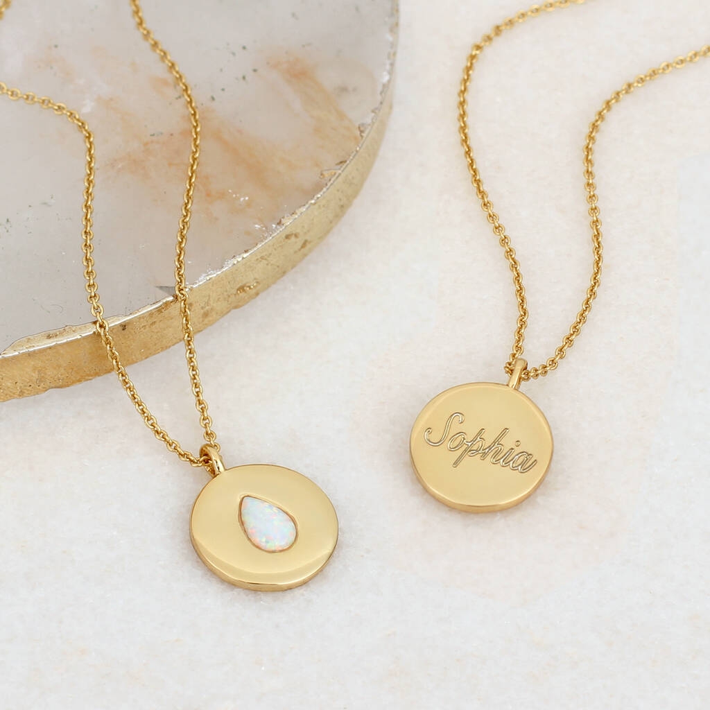 18ct Gold Plated And Opal Set Personalised Pendant – Hurley Burley