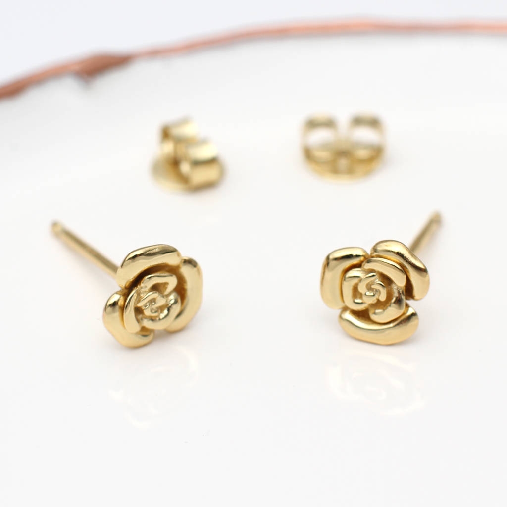 18ct Gold Plated Rose Earrings – Hurley Burley