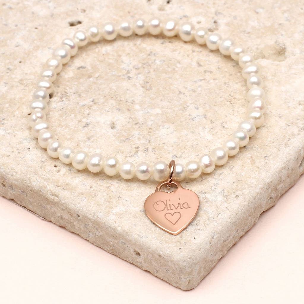 Girl’s Personalised 18ct Rose Gold Plated Charm Pearl Bracelet – Hurley Burley