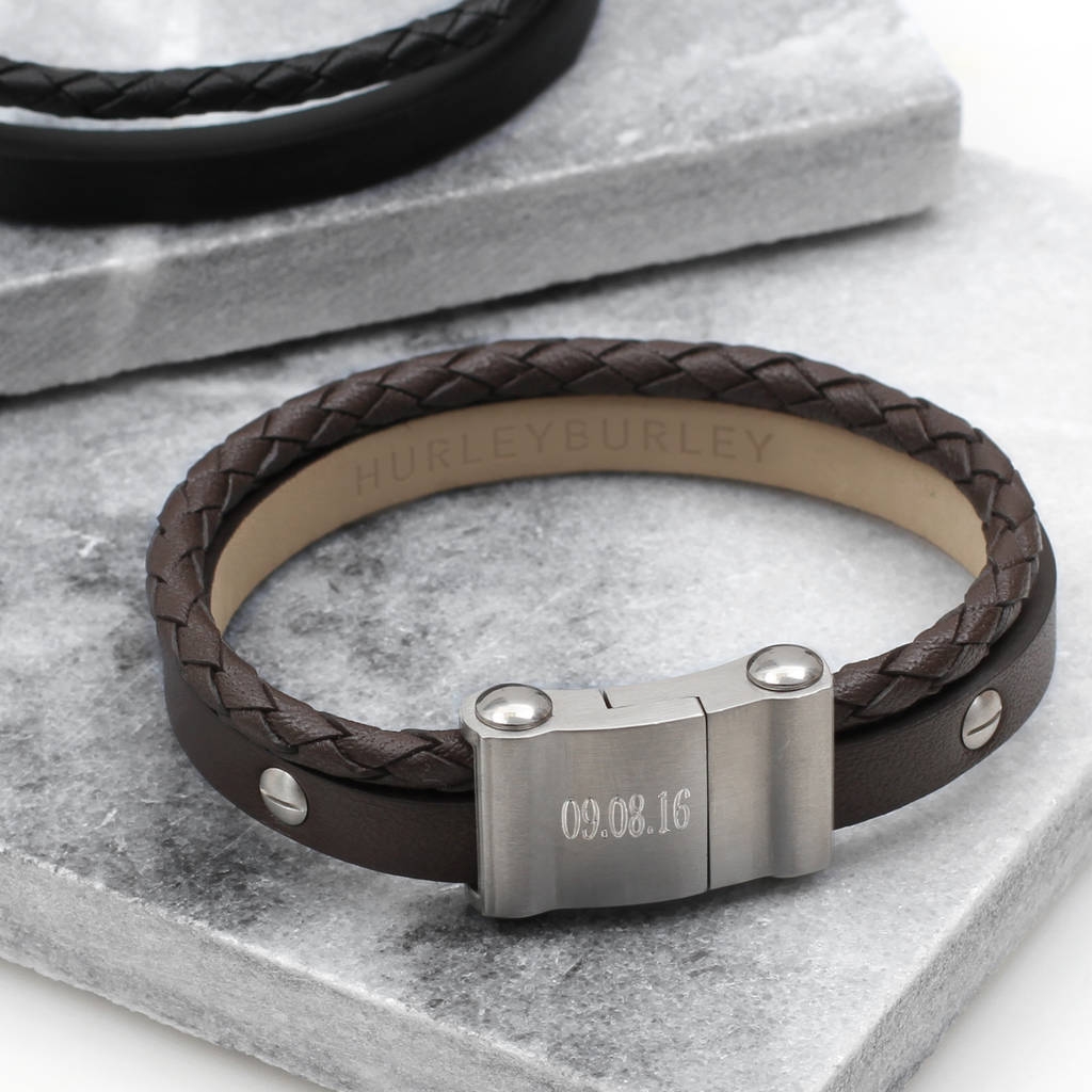 Men’s Personalised Chunky Double Leather Bracelet – Hurley Burley