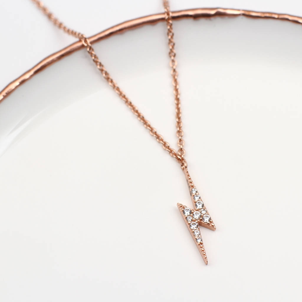 Personalised 18ct Gold Plated Or Silver Mini CZ Lightning Bolt Necklace – Hurley Burley