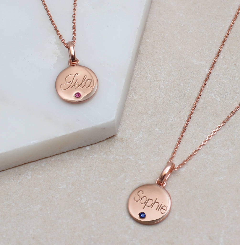 Personalised Rose Gold Birthstone Disc Necklace – Hurley Burley