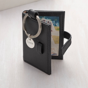 Personalised Black Leather Photograph Book Keyring Hurley Burley
