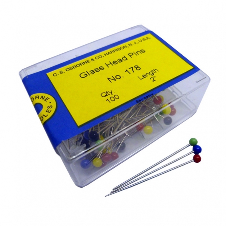 C.S. Osborne – C.S Osborne No. 178 Glass Head Pins 2″ (100’s) – Multi Colour – Textile Tools & Accessories