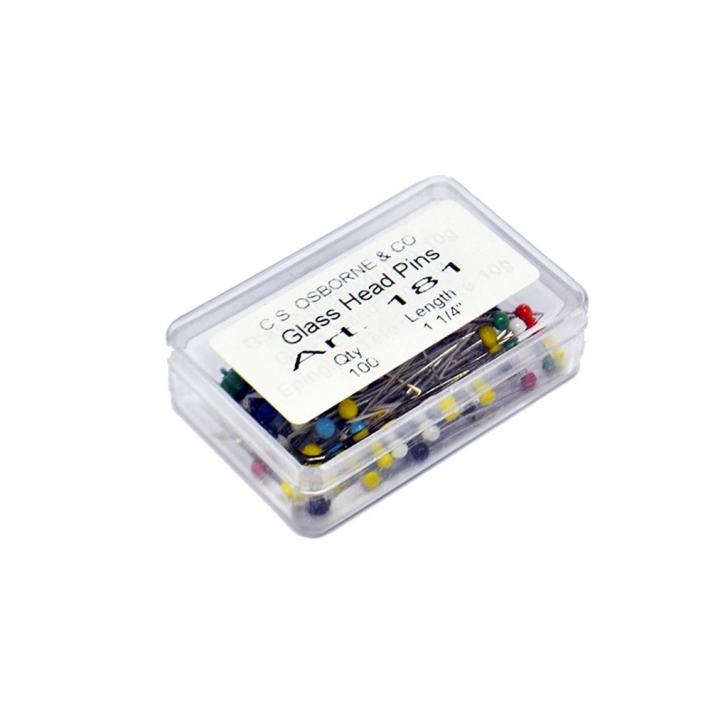 C.S. Osborne –  Small Glass Head Pins 1.25″ (100’s) – Multi Colour – Textile Tools & Accessories
