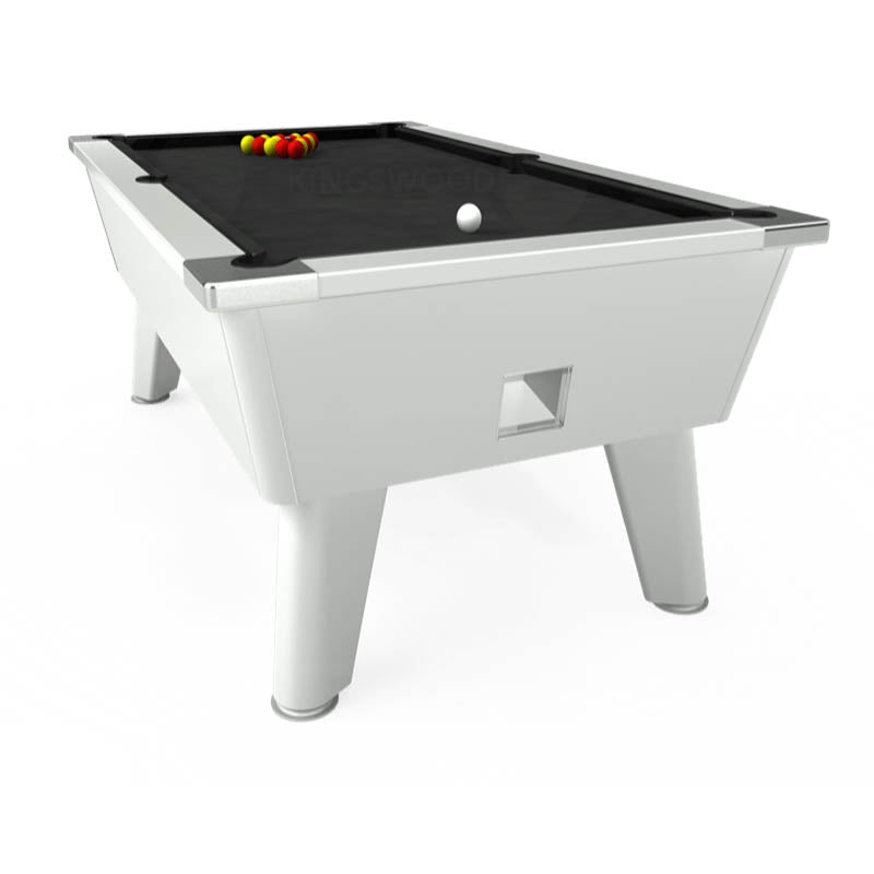 IMMEDIATE DELIVERY, Outside 7FT Pool Table White with Blue Cloth. – Table Top Sports