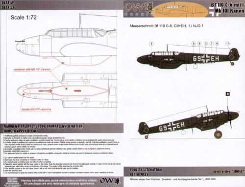 Owl 1/72 Messerschmitt Bf-110C-6 G9+EH 1/NJG 1 – # DS7206 – Model Hobbies