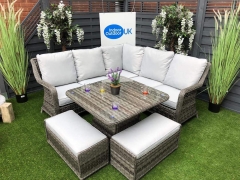 Paris Outdoor Rattan Corner Dining Set- In Grey