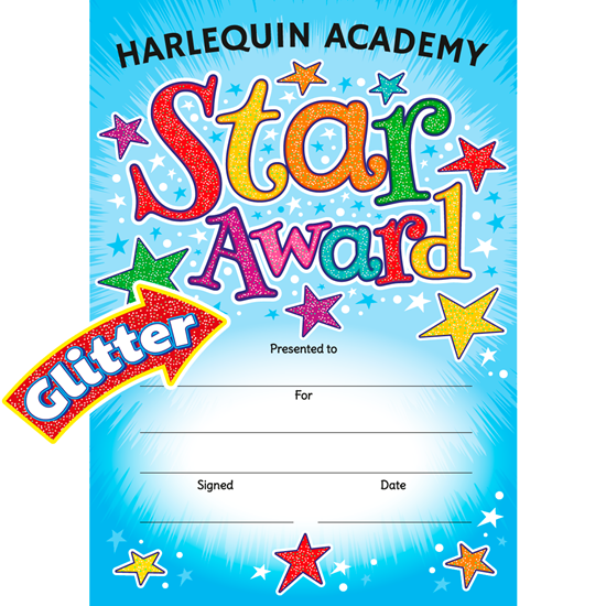 Brain Waves – Children’s Star Award – Personalised Glitter Certificates – 10 Packs – Save 15% – Teacher & School Equipment