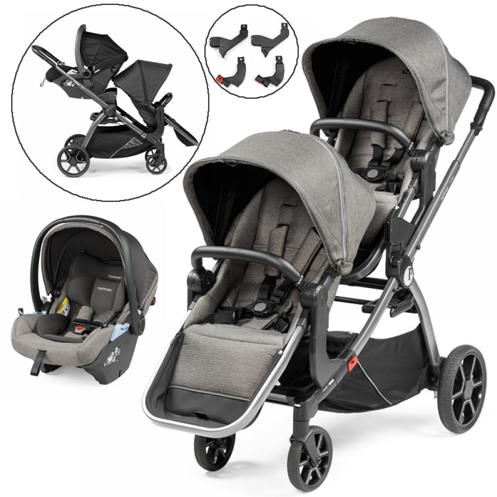 Peg Perego Ypsi Double Stroller Bundle & 1 Lounge Car Seat- City Grey – For Your Baby