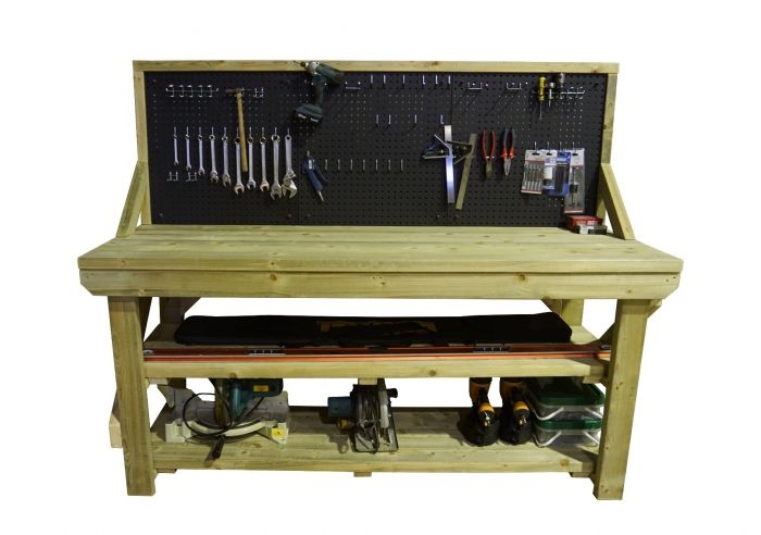 Wooden Pressure Treated Workbench With Peg Board – 46 piece peg kit INCLUDED!!