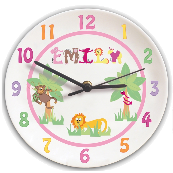 Personalised Animal Alphabet Girls Clock